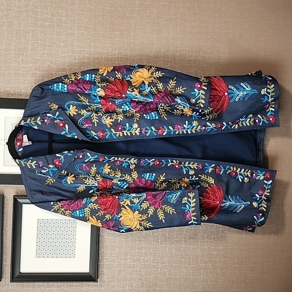 Anu Jackets & Blazers - Anu Embroidered Denim Open Front Light Jacket
